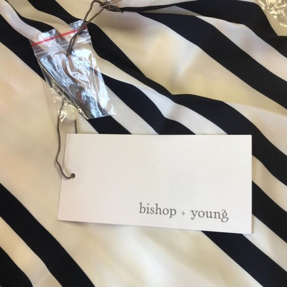 Bishop + Young Striped High Neck Top in Navy Stripe - Size L - NWT - Picture 4 of 7